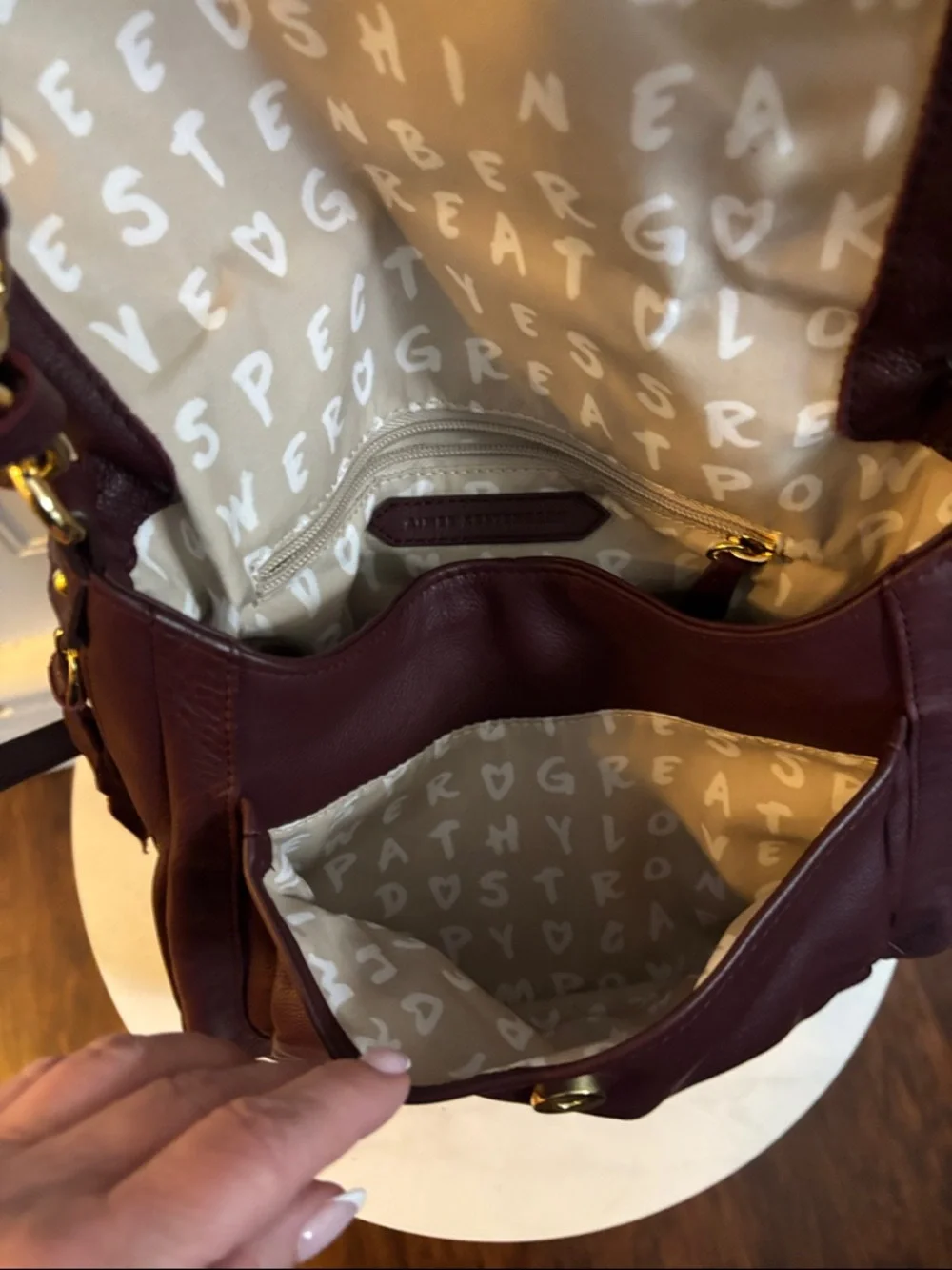 Aimee Kestenberg Pebble Leather Shoulder Bag in Burgundy with Gold Hardware - Picture 11 of 16
